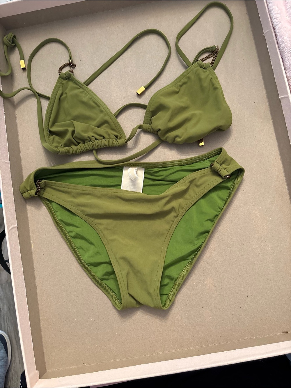 Olive Green Triangle Bikini Set - Women Swim